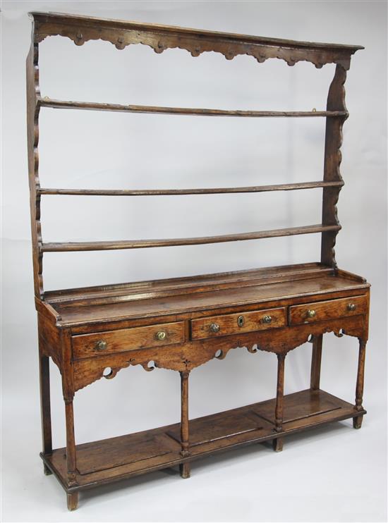 A George III oak Welsh dresser, W.5ft 7.5in.